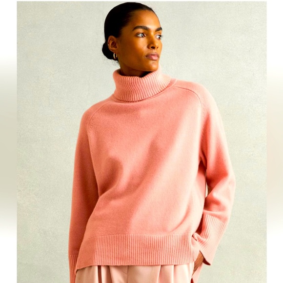 NWT Reiss Eliza Cashmere & Wool Sweater roll neck soft pink small turtleneck - Picture 3 of 9